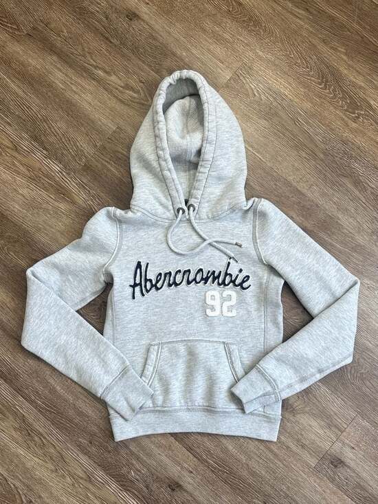 Abercrombie & Fitch Tops - Abercrombie & Fitch Women's Heather Grey Y2K Logo Hoodie Size S